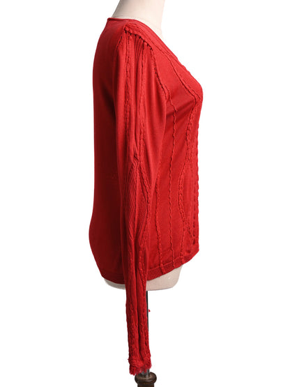 Excellent Kenzo Red Cable-Knit Wool Sweater Size L for Women