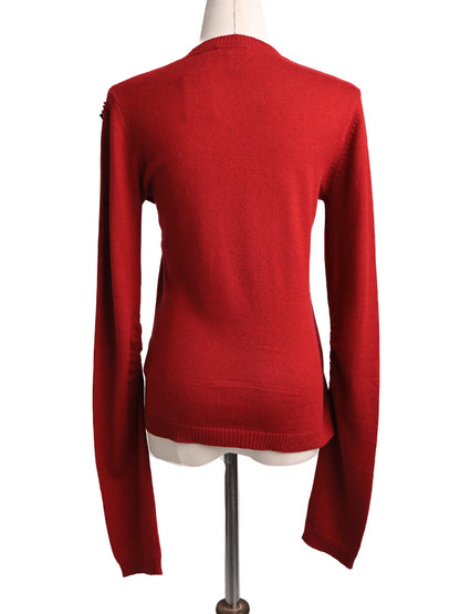 Excellent Kenzo Red Wool Sweater with Floral Embroidery Size M