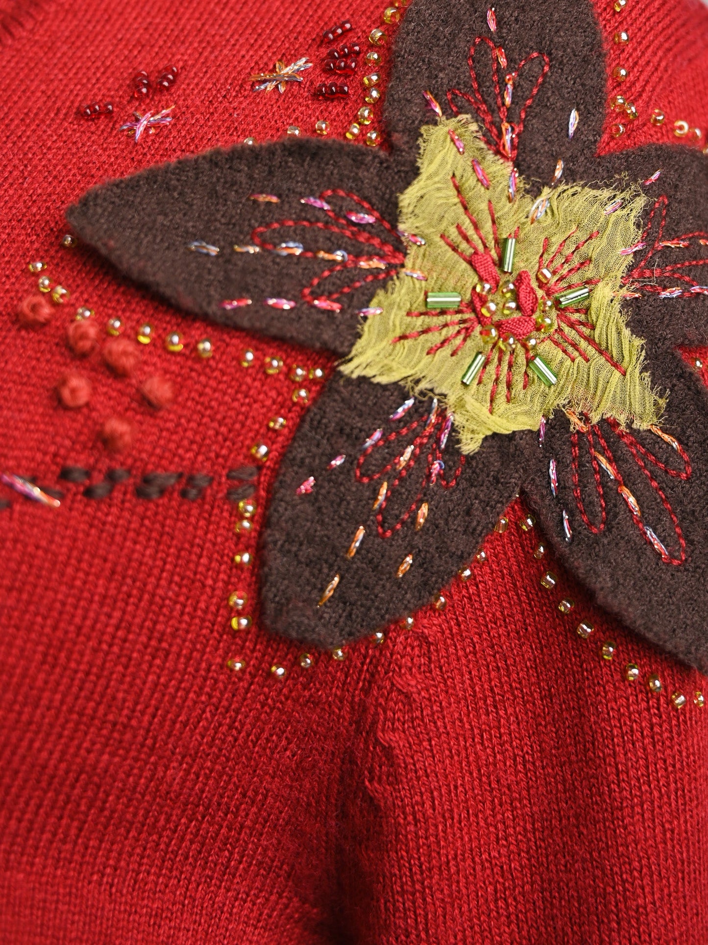 excellent kenzo red wool sweater with floral embroidery size m