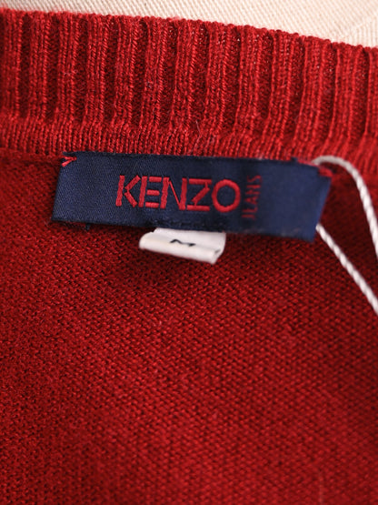 Excellent Kenzo Red Wool Sweater with Floral Embroidery Size M