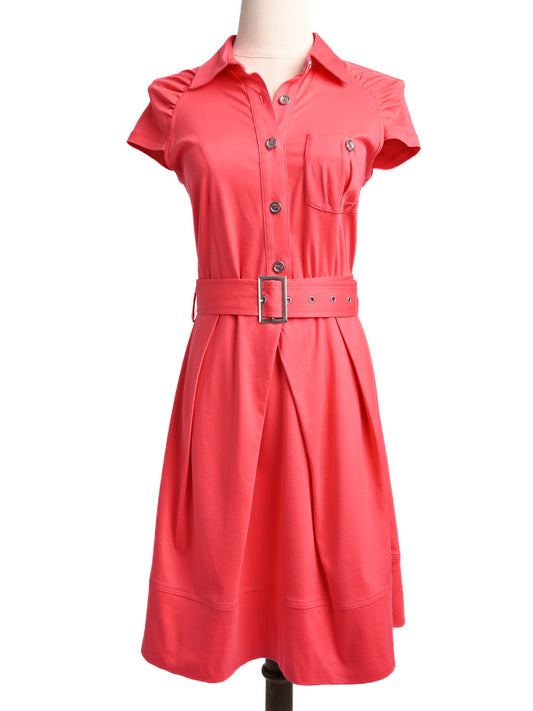 Excellent Pinko Red Cotton Dress L Size with Belt & Pleats