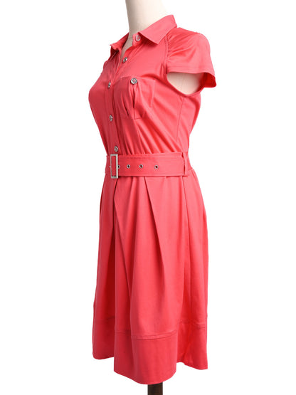 Excellent Pinko Red Cotton Dress L Size with Belt & Pleats