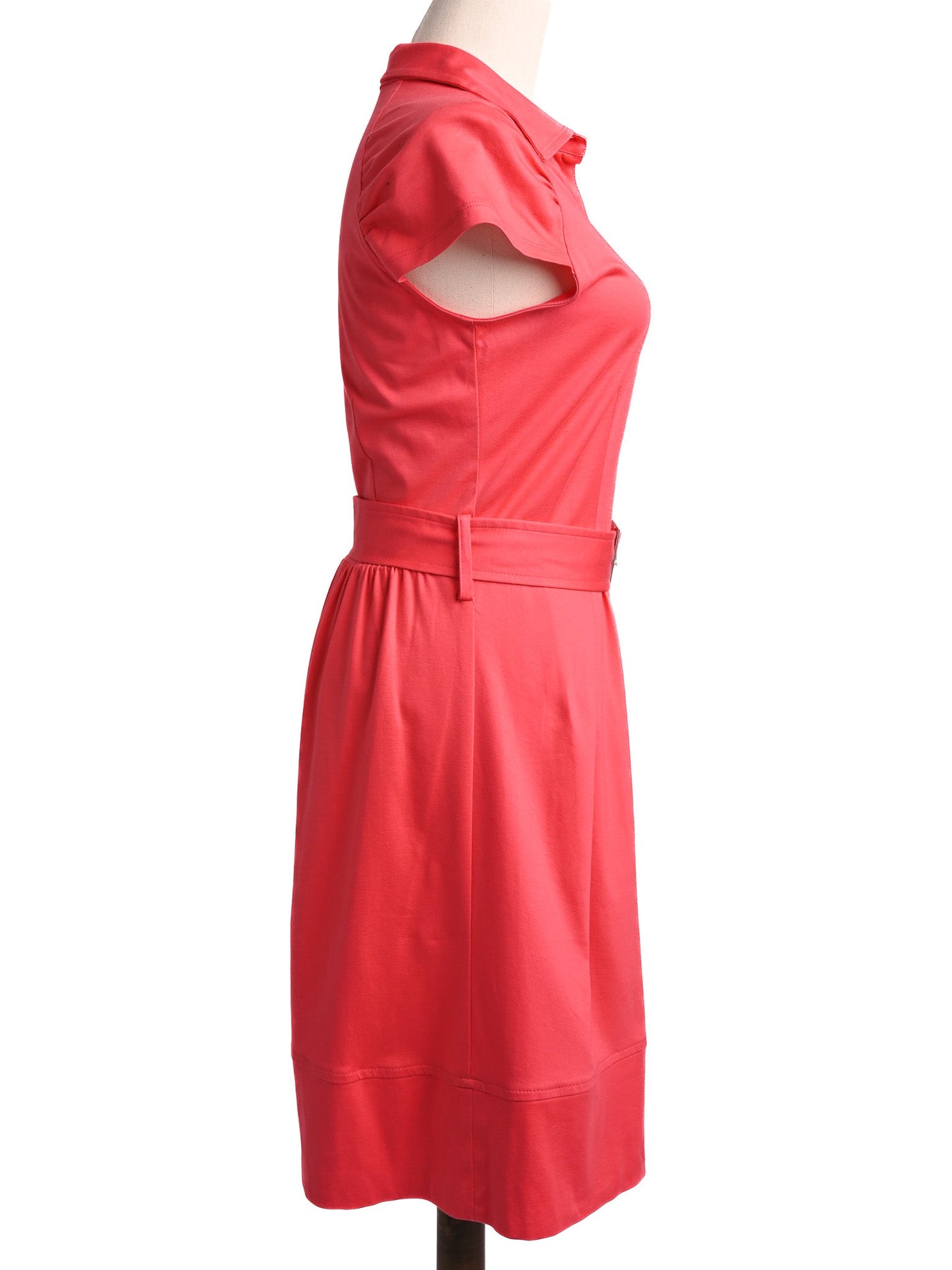 excellent pinko red cotton dress l size with belt & pleats