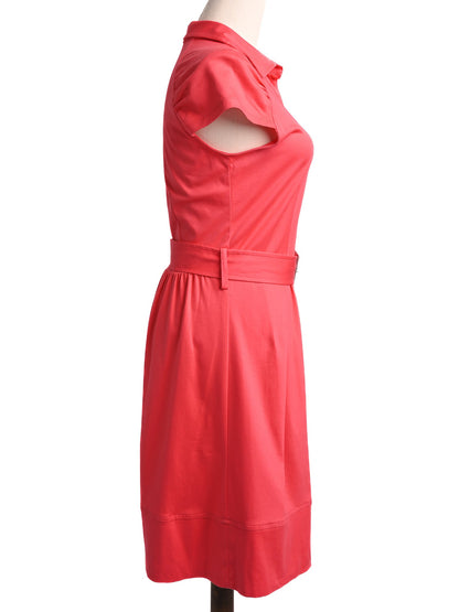 Excellent Pinko Red Cotton Dress L Size with Belt & Pleats