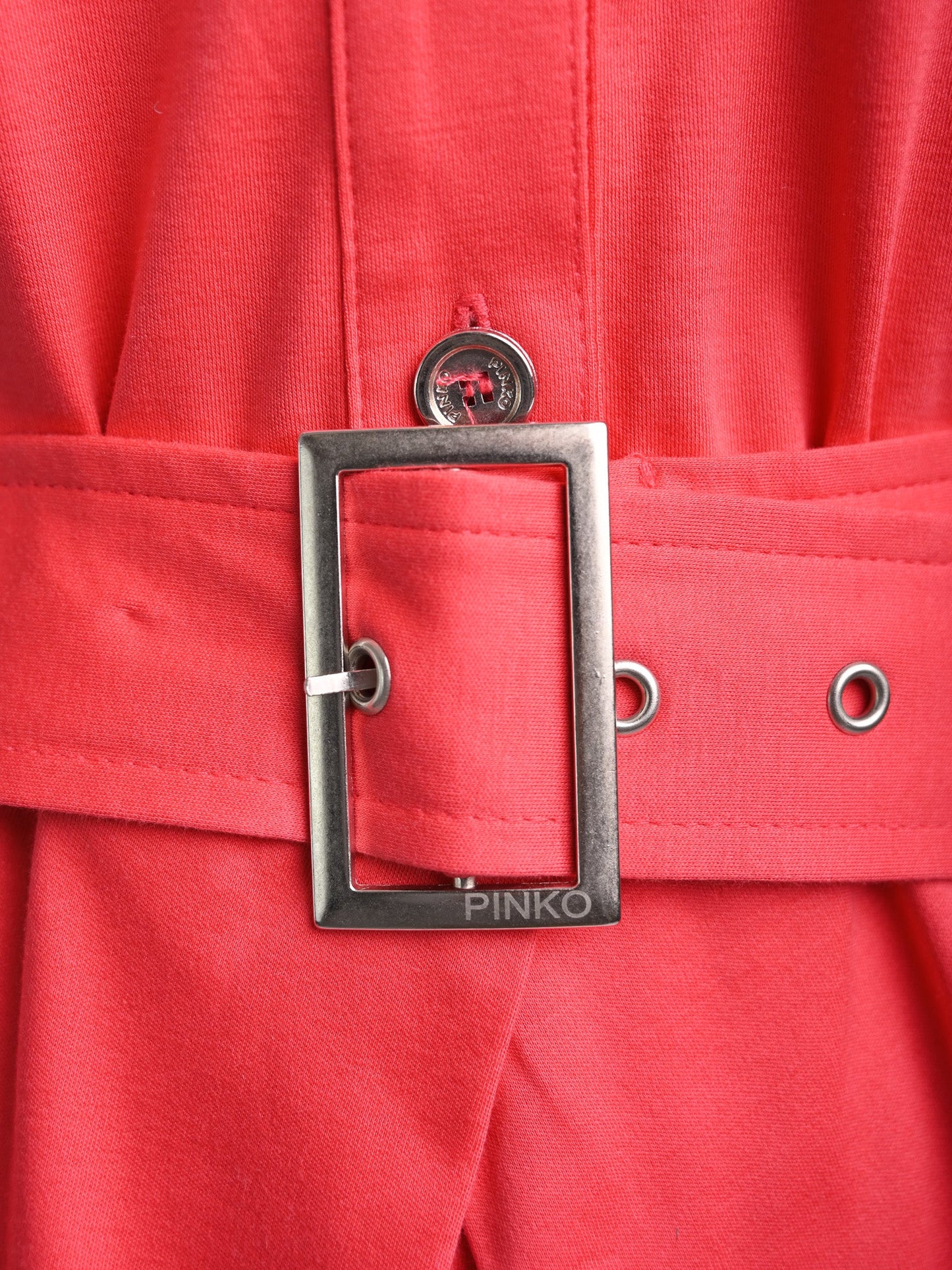 excellent pinko red cotton dress l size with belt & pleats
