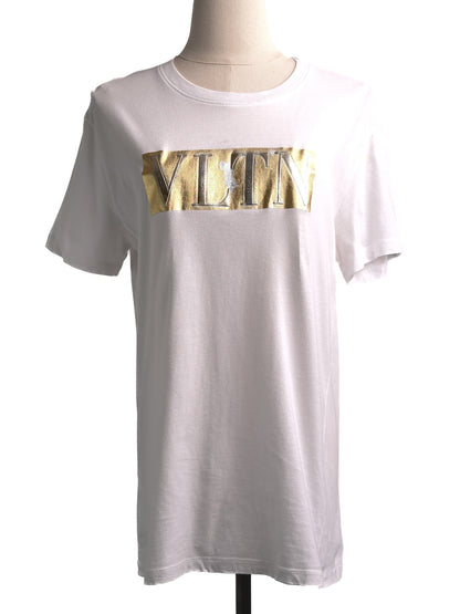 Average Valentino White Cotton T-Shirt Size S with Gold VLTN Design