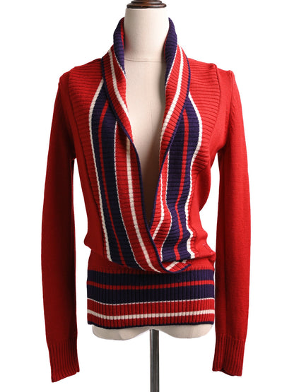 Excellent Iceberg Red Wool Cardigan Size S with Striped Details