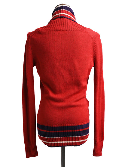 Excellent Iceberg Red Wool Cardigan Size S with Striped Details