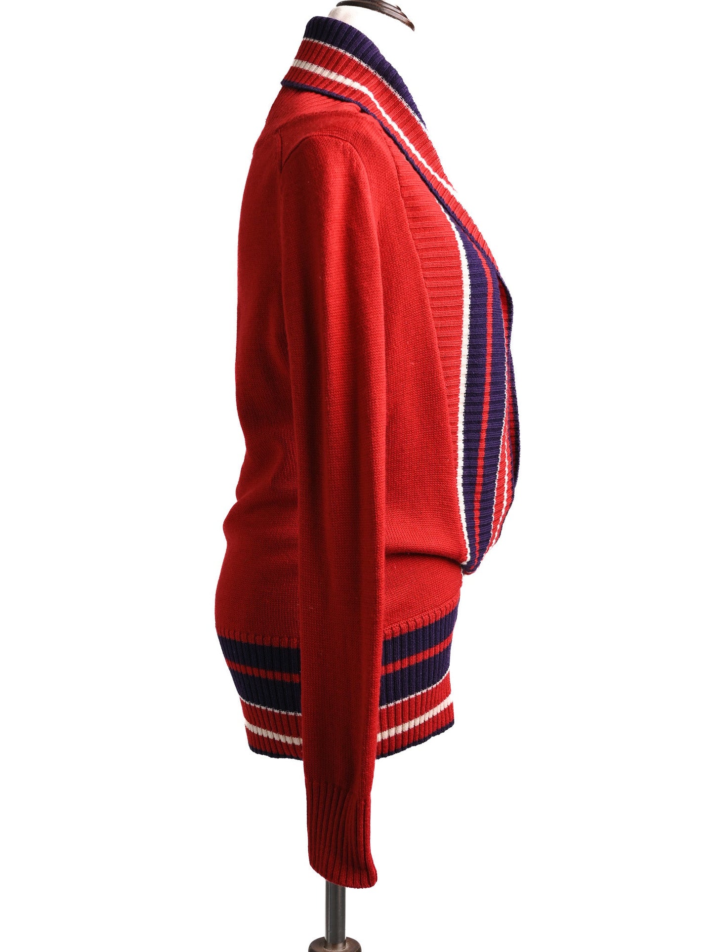 excellent iceberg red wool cardigan size s with striped details