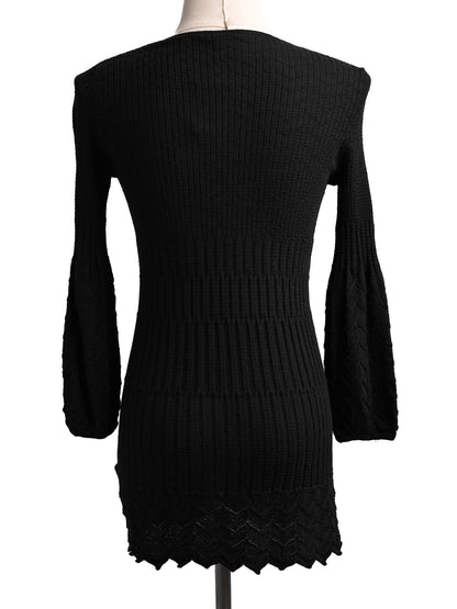 Excellent Missoni Black Wool Ribbed Sweater Dress XXS V-Neck