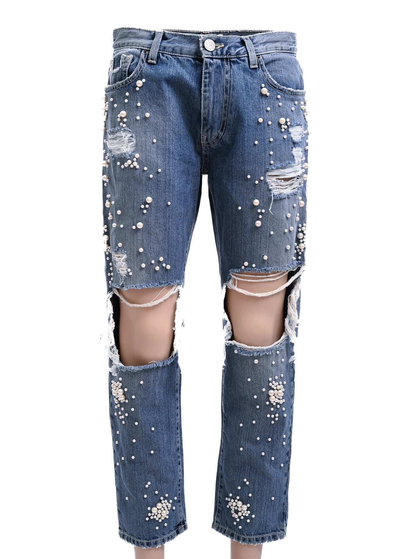 excellent onedress onelove blue distressed jeans size s with pearls