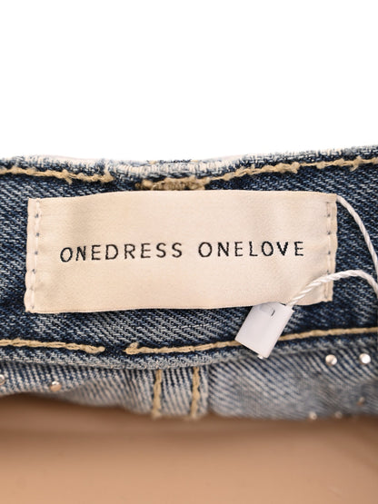 EXCELLENT Onedress Onelove Blue Distressed Jeans Size S with Pearls