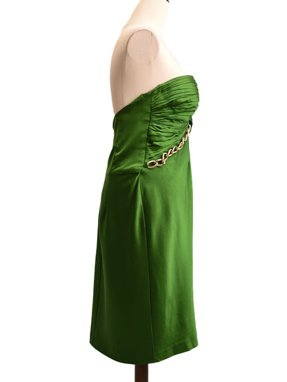 Dina Bar-EL Green Satin Dress Size S with Gold Chain Strap