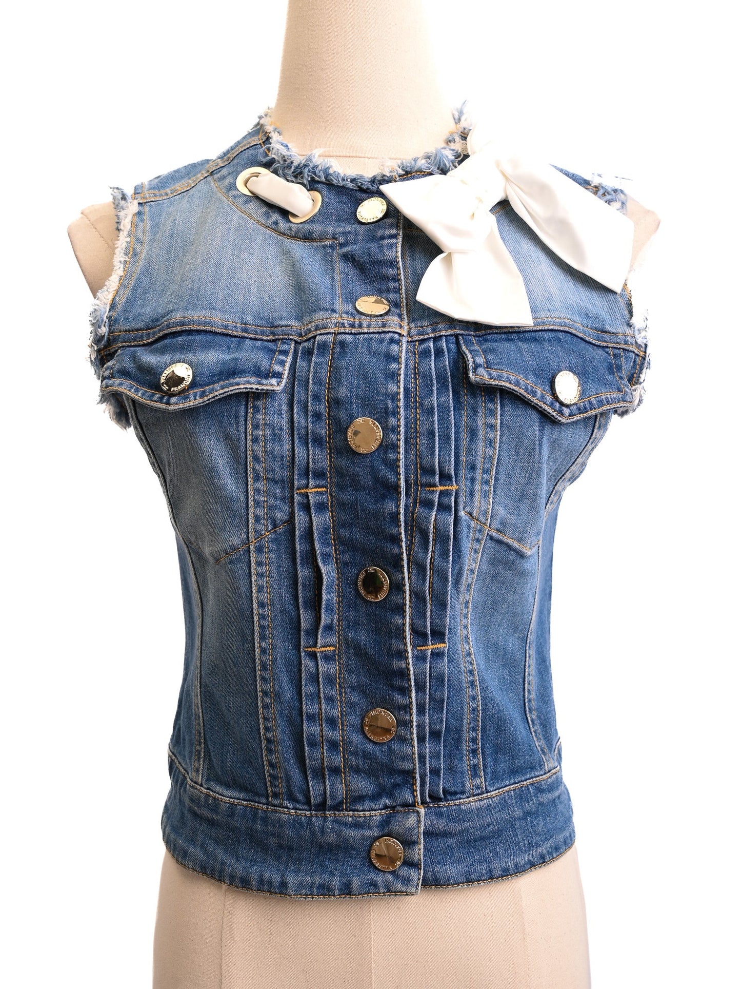 elisabetta franchi blue denim sleeveless jacket size xs excellent