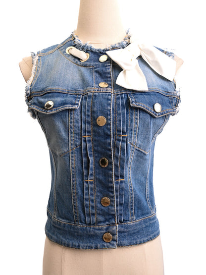Elisabetta Franchi Blue Denim Sleeveless Jacket Size XS Excellent