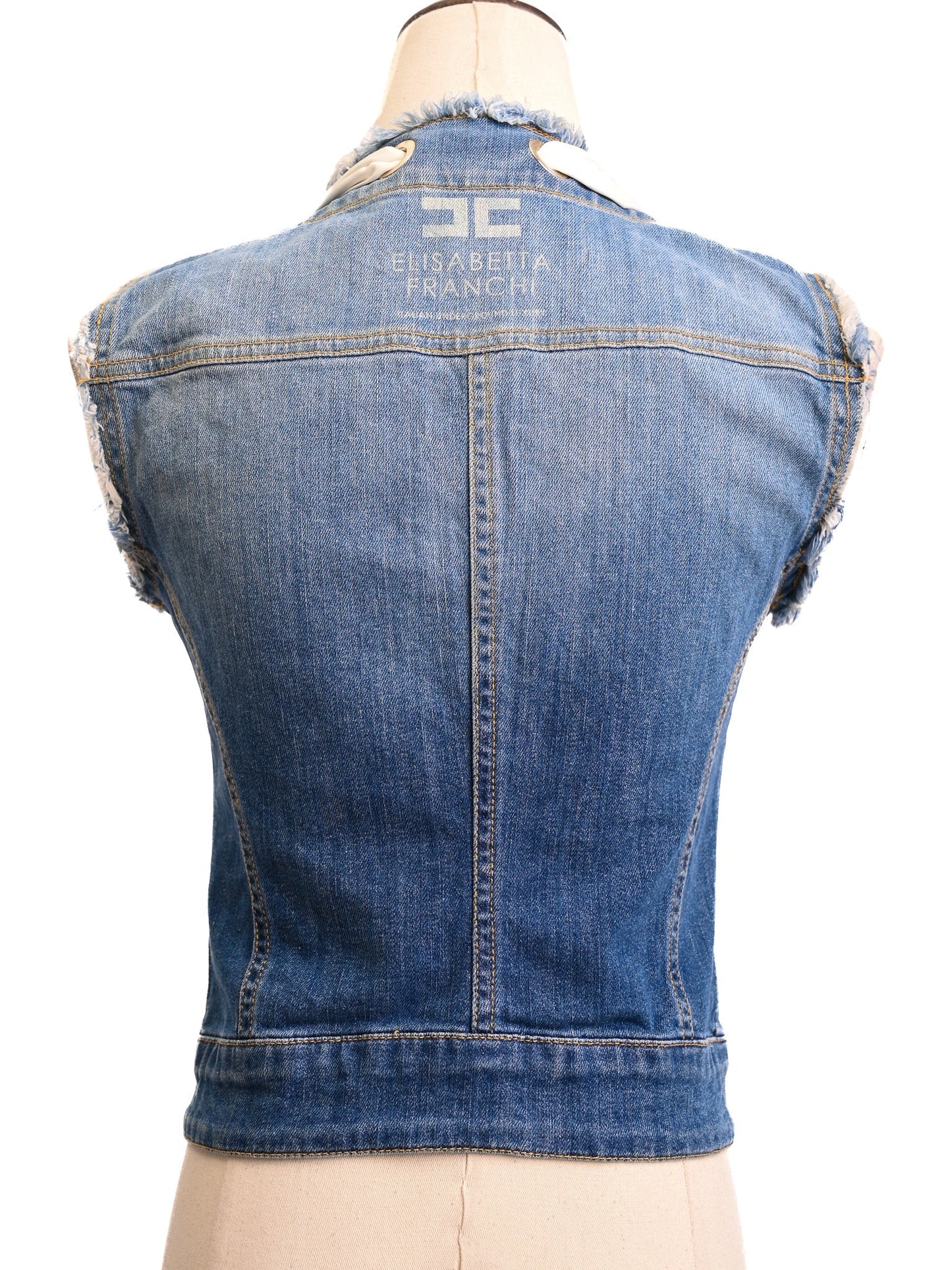 elisabetta franchi blue denim sleeveless jacket size xs excellent