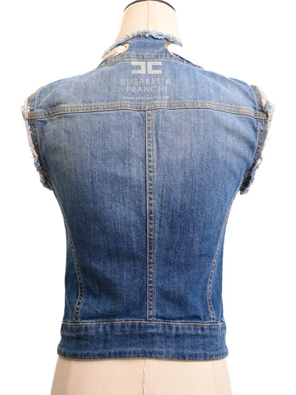Elisabetta Franchi Blue Denim Sleeveless Jacket Size XS Excellent