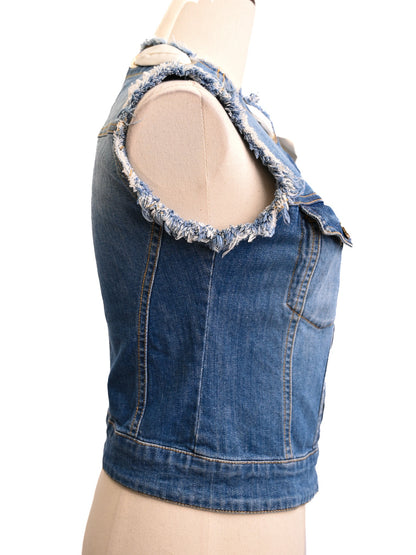 Elisabetta Franchi Blue Denim Sleeveless Jacket Size XS Excellent