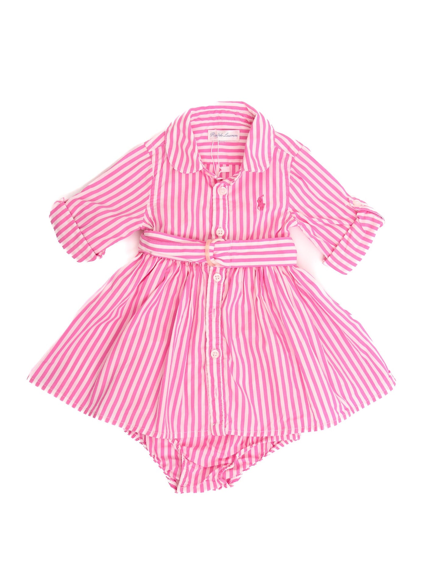 new ralph lauren pink striped dress & bloomers set size 2