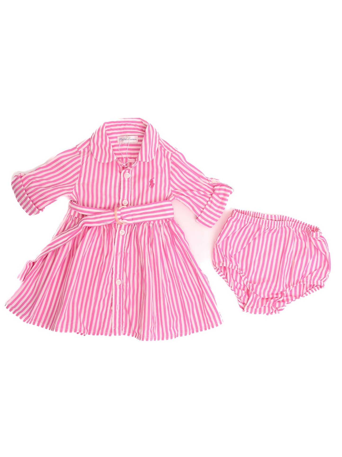 new ralph lauren pink striped dress & bloomers set size 2