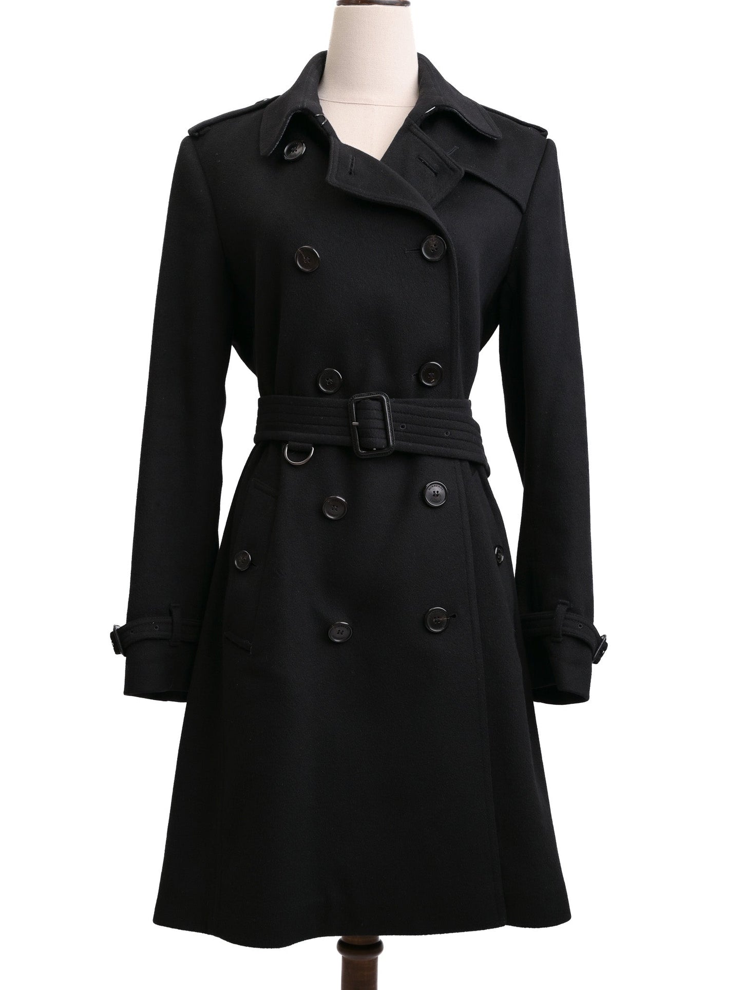 excellent burberry black wool trench coat size l double-breasted