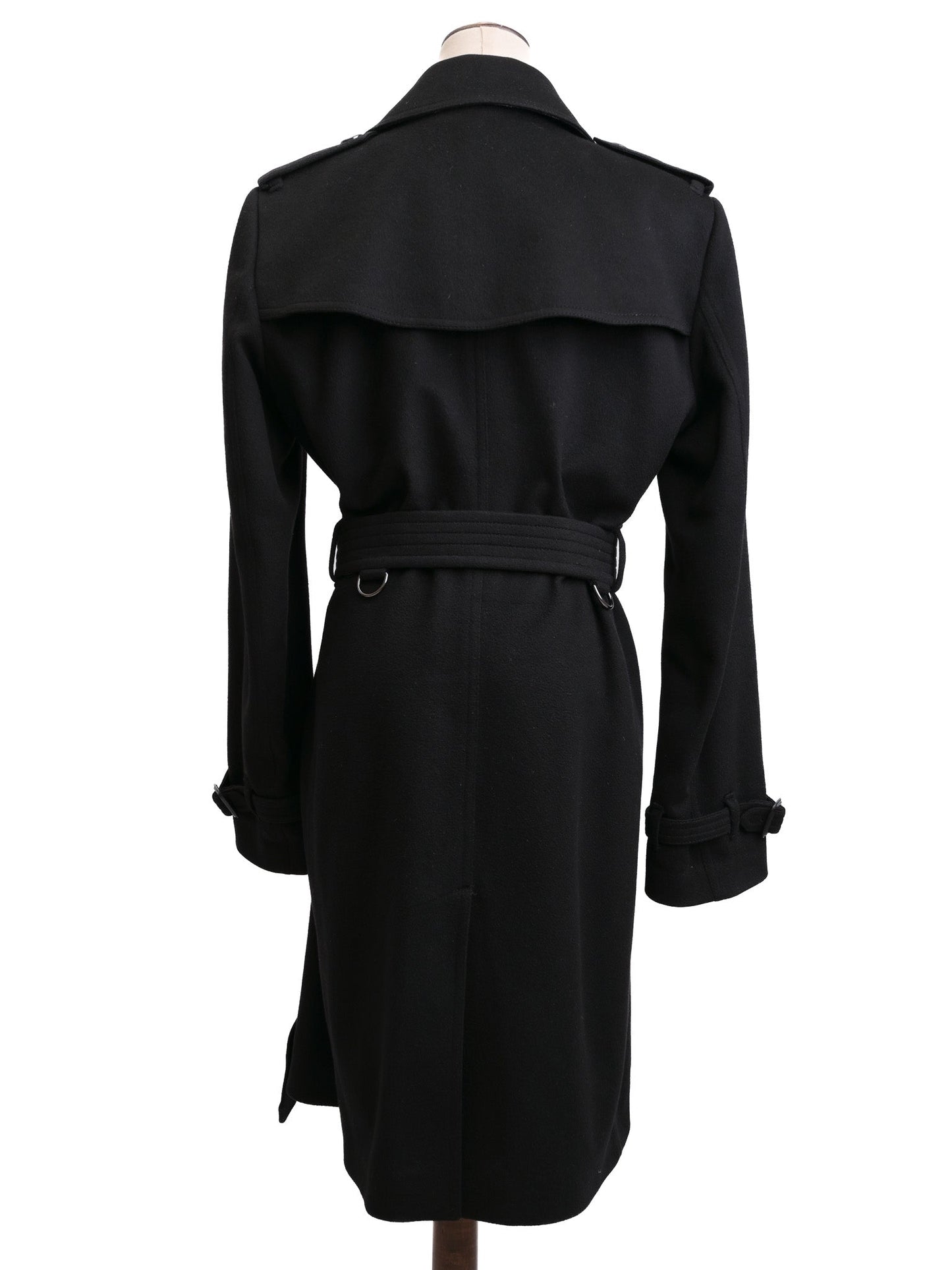 excellent burberry black wool trench coat size l double-breasted