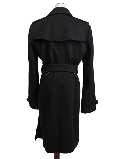 Excellent Burberry Black Wool Trench Coat Size L Double-Breasted
