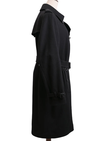 Excellent Burberry Black Wool Trench Coat Size L Double-Breasted
