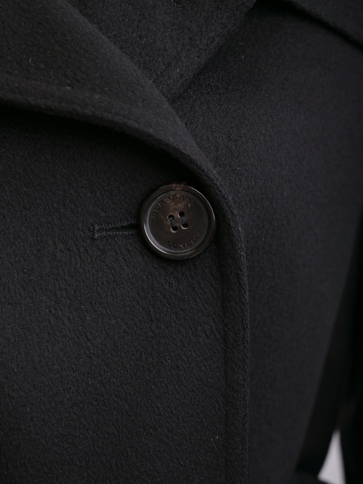 excellent burberry black wool trench coat size l double-breasted