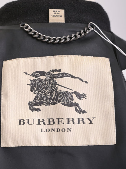 Excellent Burberry Black Wool Trench Coat Size L Double-Breasted