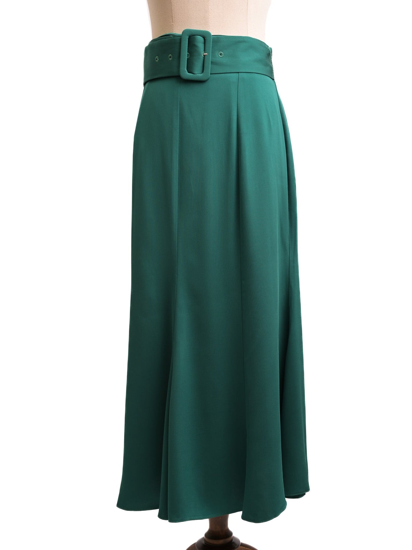 excellent uterque green viscose skirt with wide belt size m