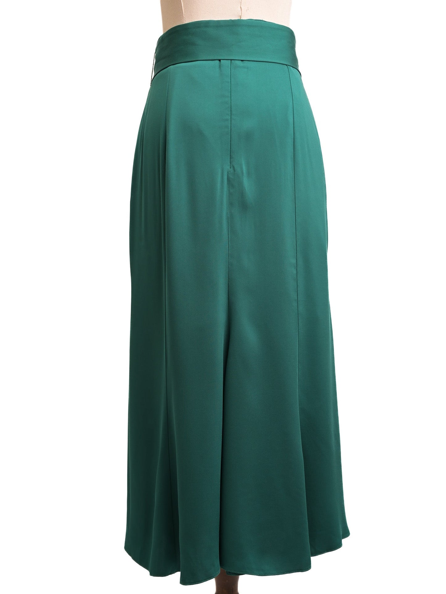 excellent uterque green viscose skirt with wide belt size m