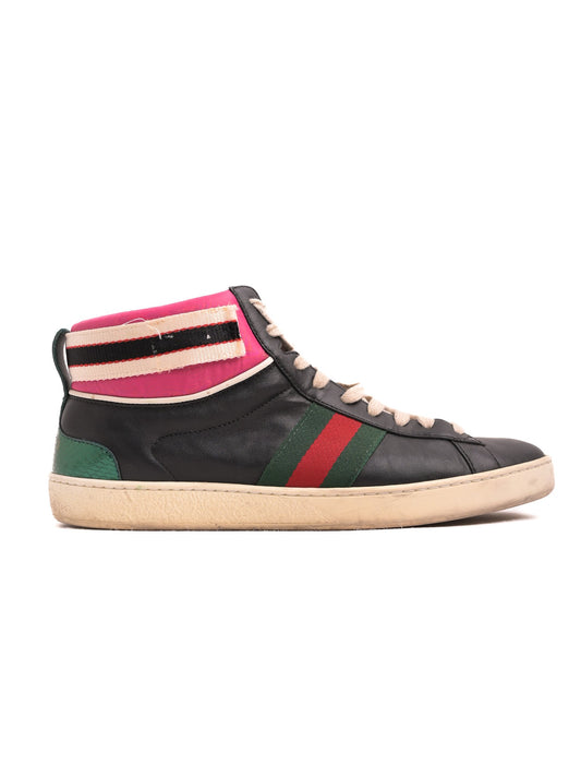 Gucci High-Top Sneakers Black Multi-Color Leather Size 36.5