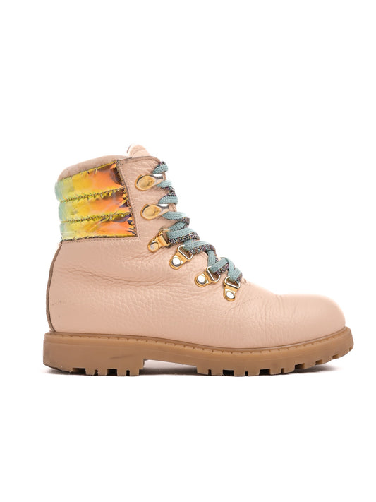 Good Rondinella Kids White Leather Boots Size 31 with Colorful Laces
