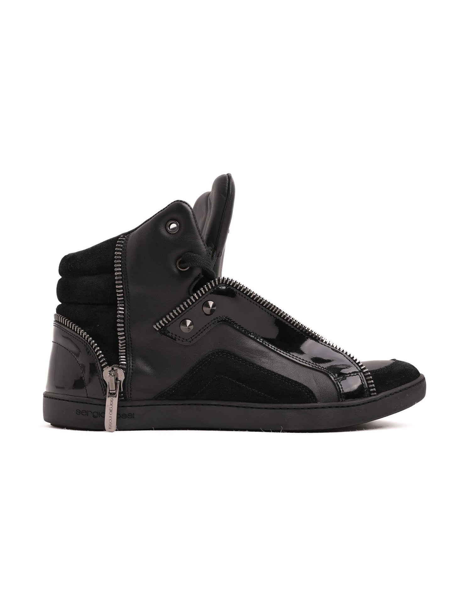 excellent sergio rossi black leather high-top sneakers size 37