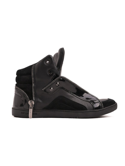 Excellent Sergio Rossi Black Leather High-Top Sneakers Size 37