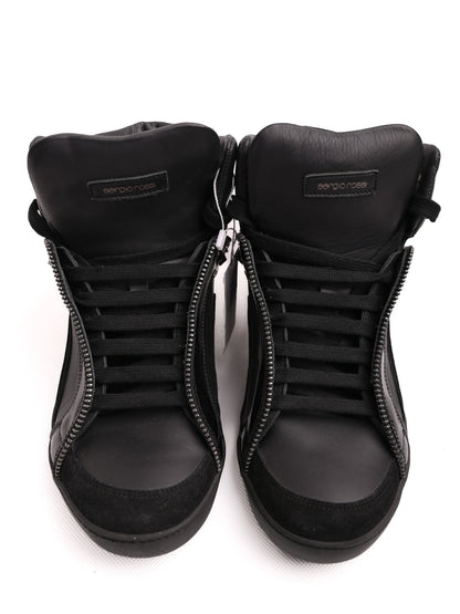 Excellent Sergio Rossi Black Leather High-Top Sneakers Size 37