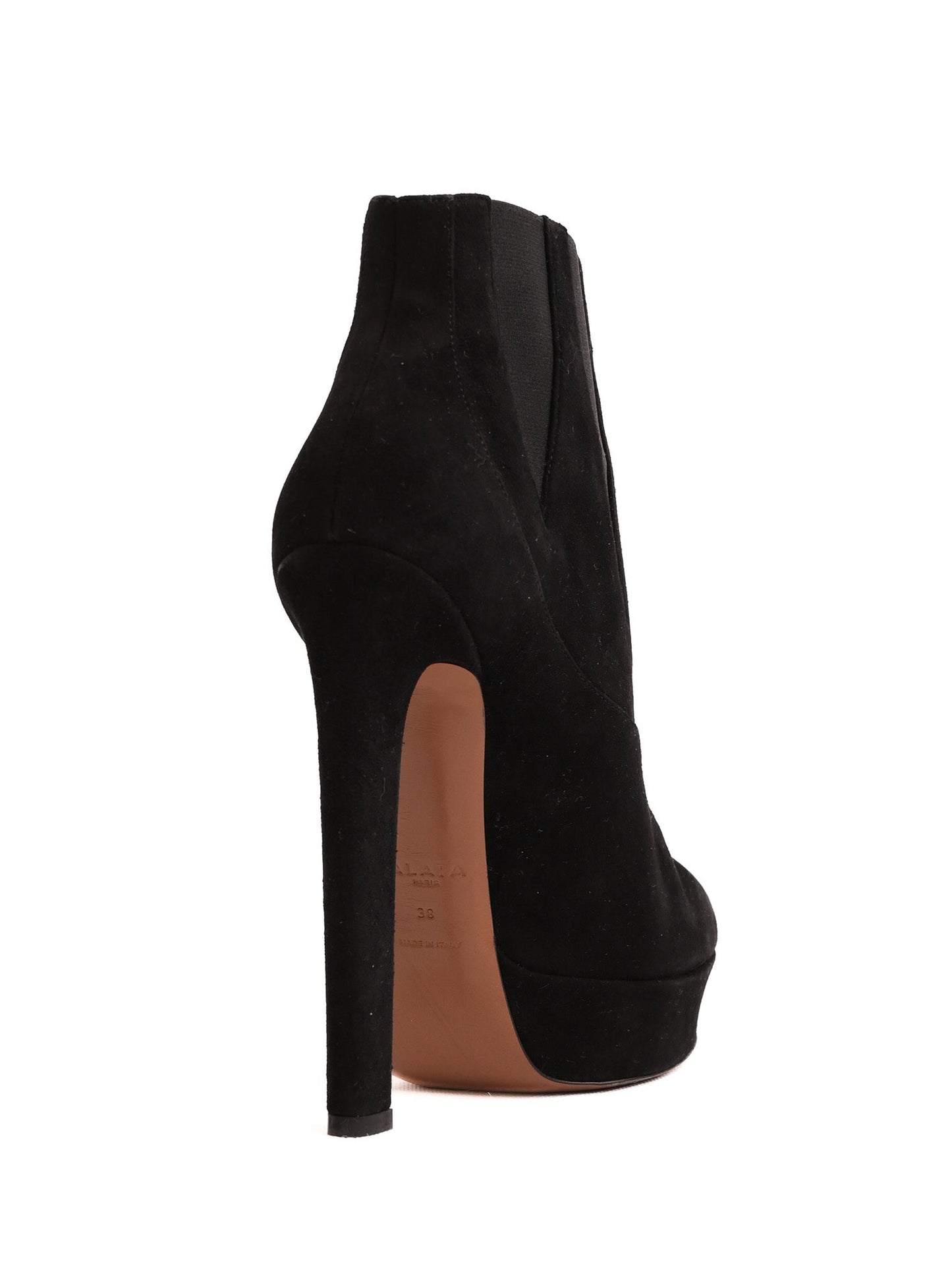 average alaia black genuine suede high-heeled ankle boot size 38