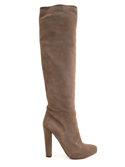 Average Condition Prada White Suede Knee-High Boots Size 37.5