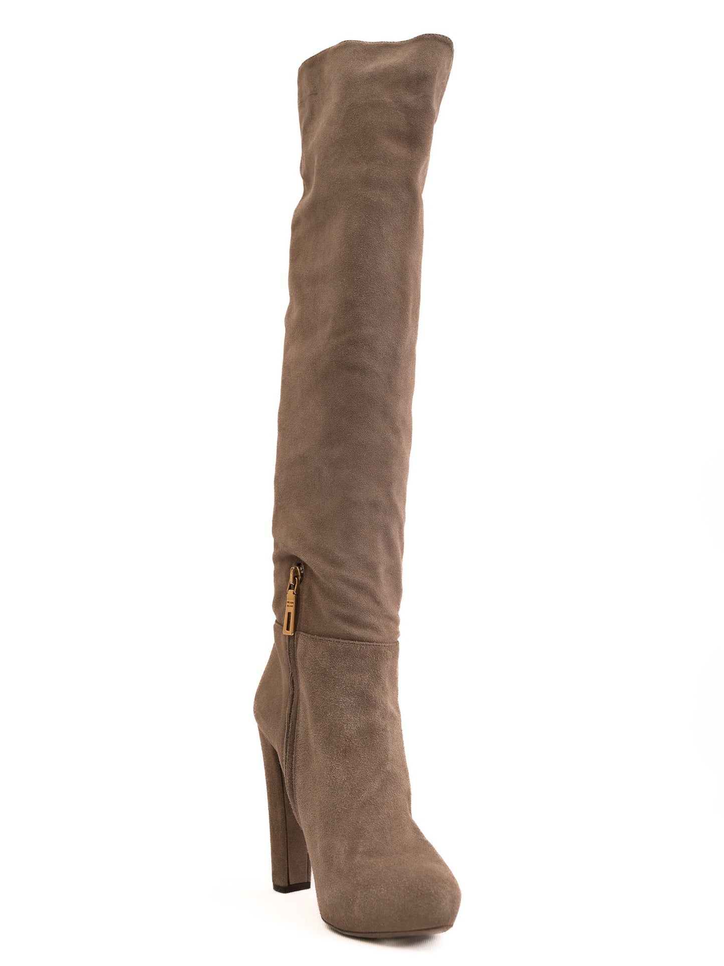 average condition prada white suede knee-high boots size 37.5