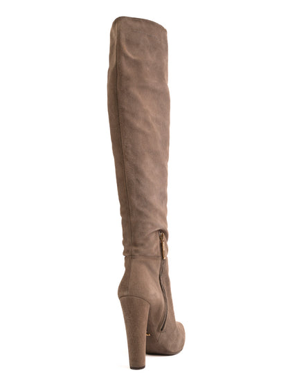Average Condition Prada White Suede Knee-High Boots Size 37.5
