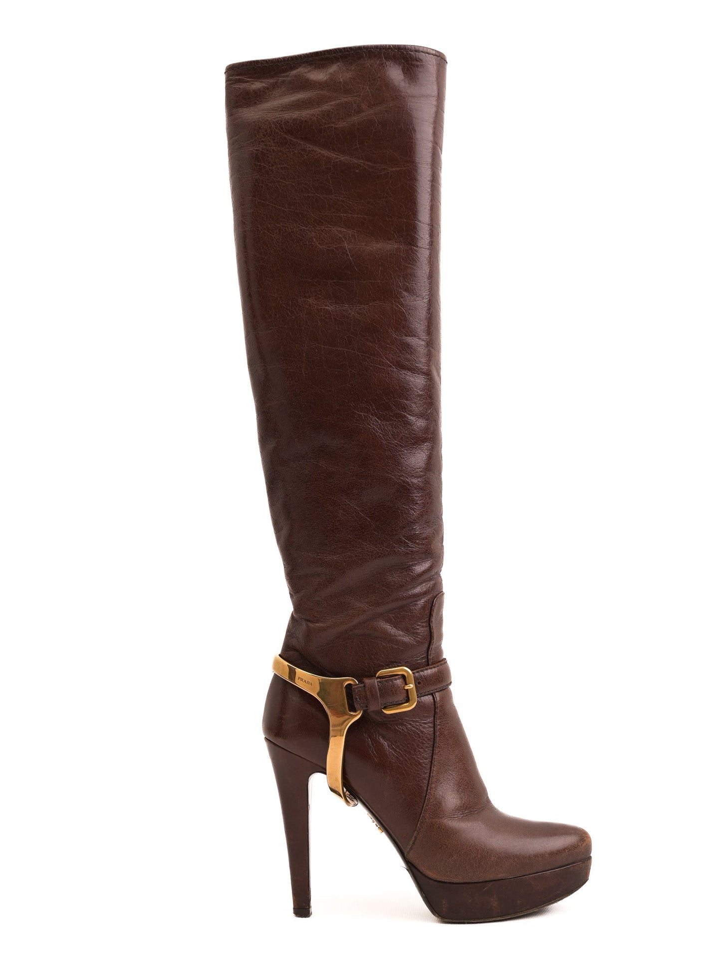 average prada orange leather knee-high boots with platform size 37.5