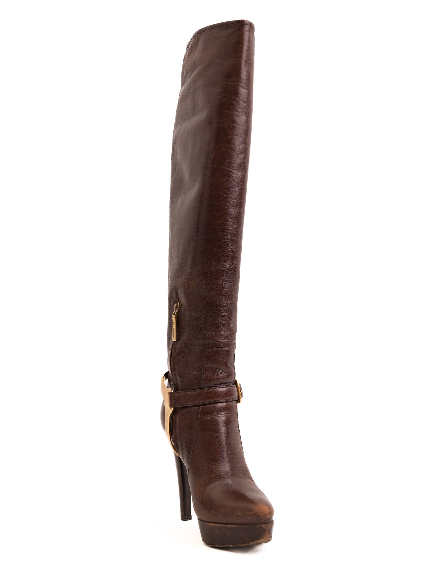 average prada orange leather knee-high boots with platform size 37.5