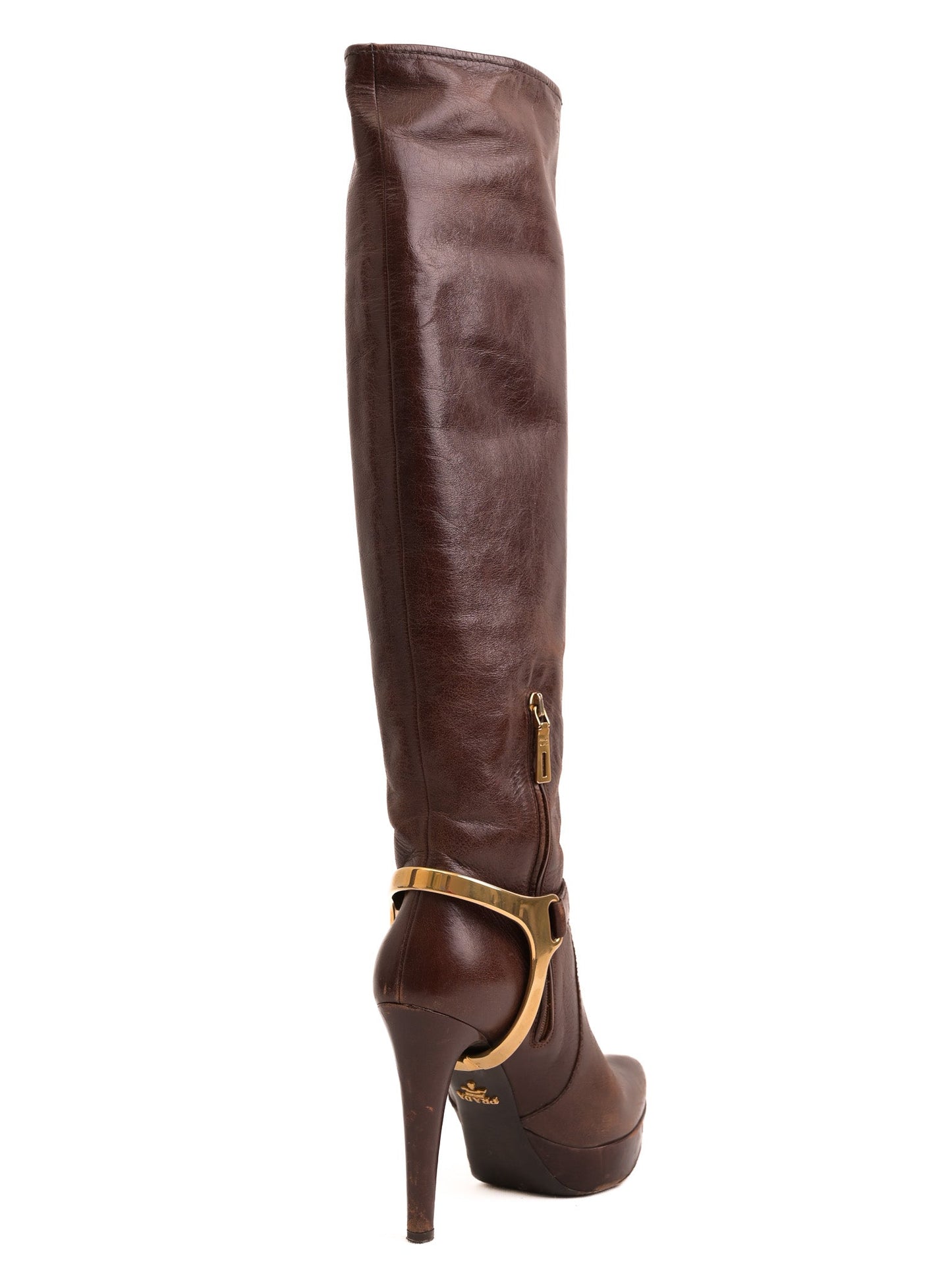 average prada orange leather knee-high boots with platform size 37.5