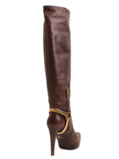 Average Prada Orange Leather Knee-High Boots with Platform Size 37.5
