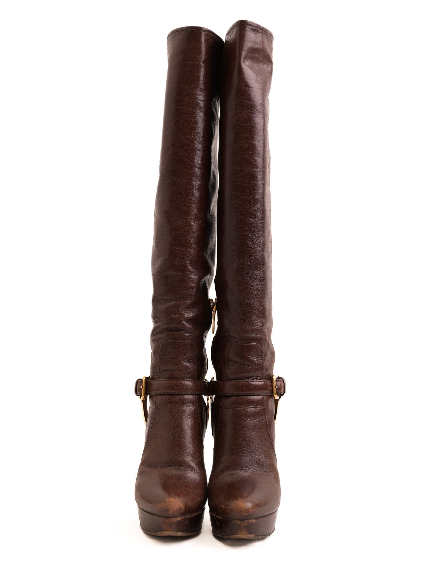average prada orange leather knee-high boots with platform size 37.5