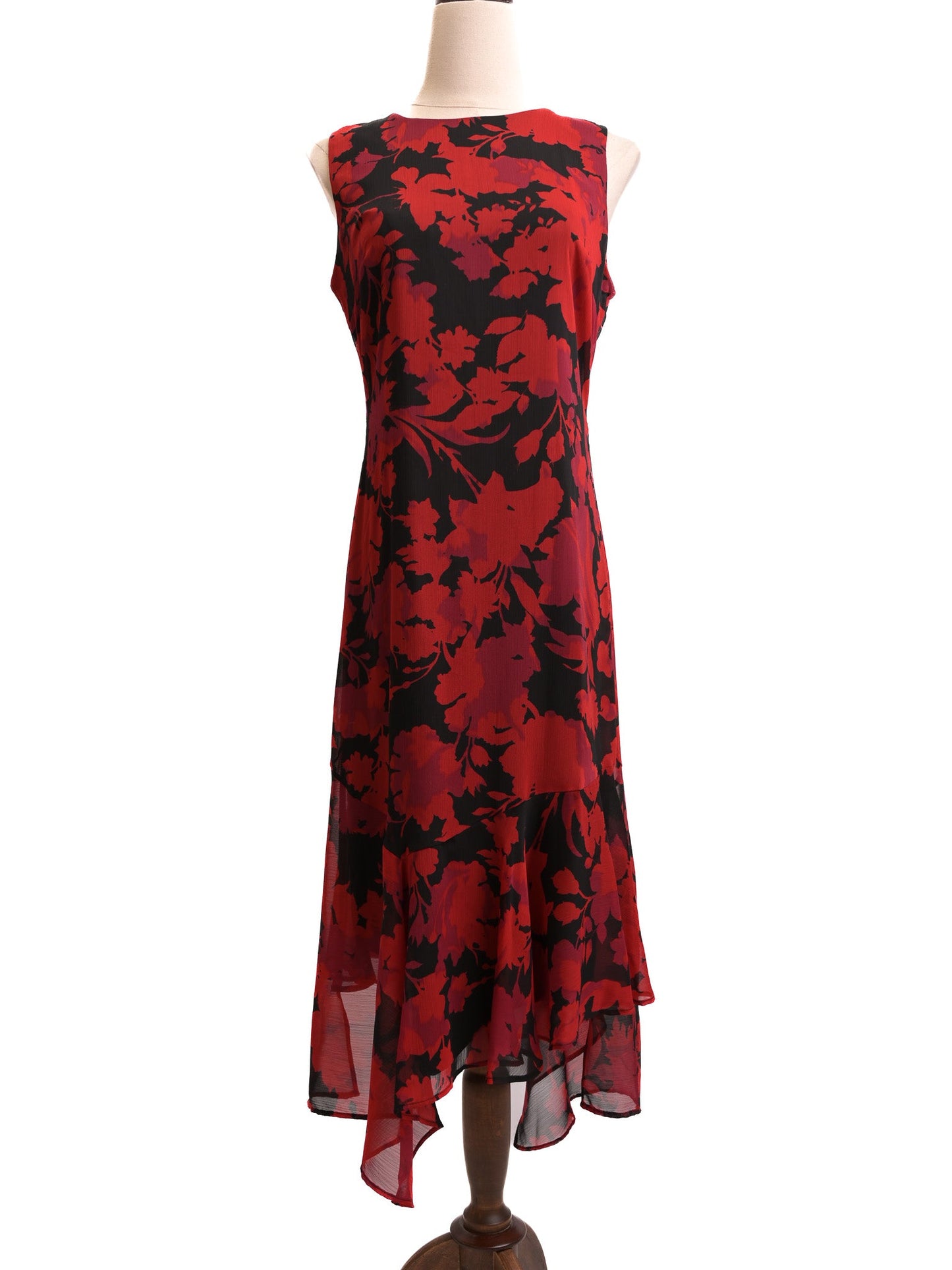 excellent calvin klein floral sleeveless dress size s black red