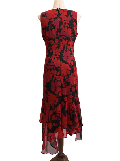 Excellent Calvin Klein Floral Sleeveless Dress Size S Black Red
