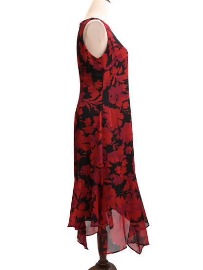 Excellent Calvin Klein Floral Sleeveless Dress Size S Black Red