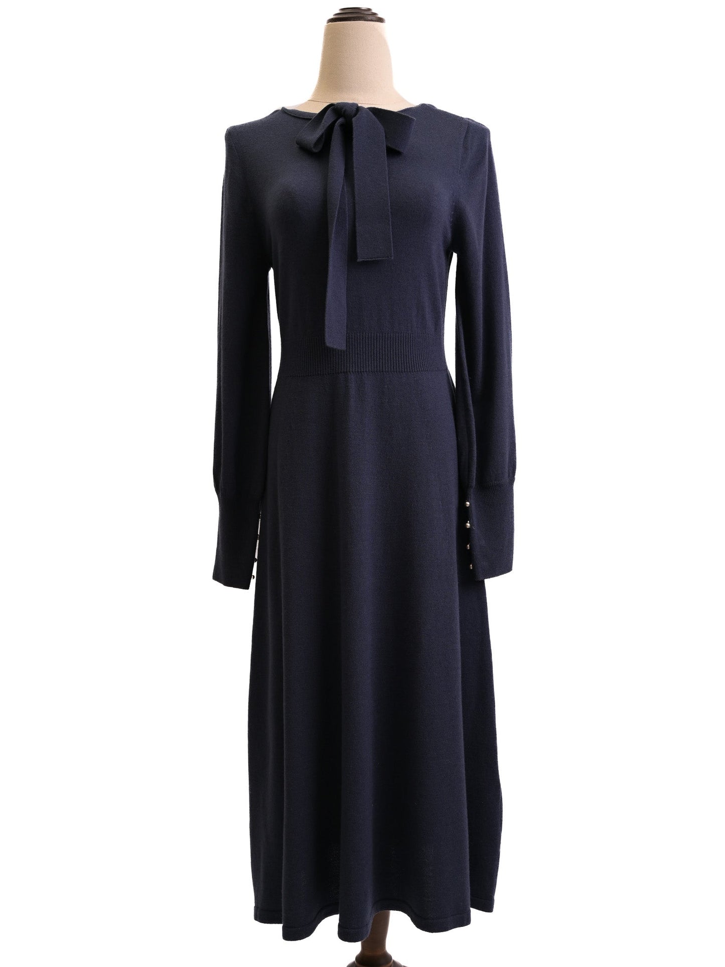 excellent dewl women's navy blue long-sleeved dress with bow tie